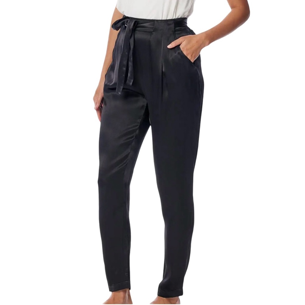 NWOT LBLC The Label Cathy‎ Satin Pants Black with Belt, Women's XS